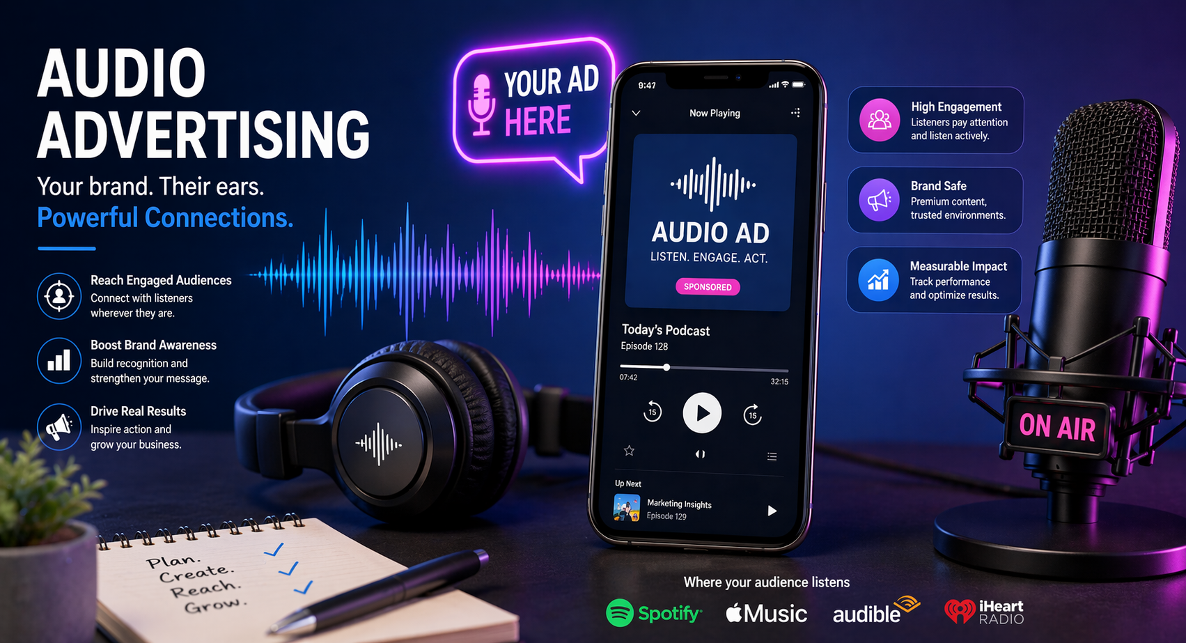 Audio advertising news digital marketing concept