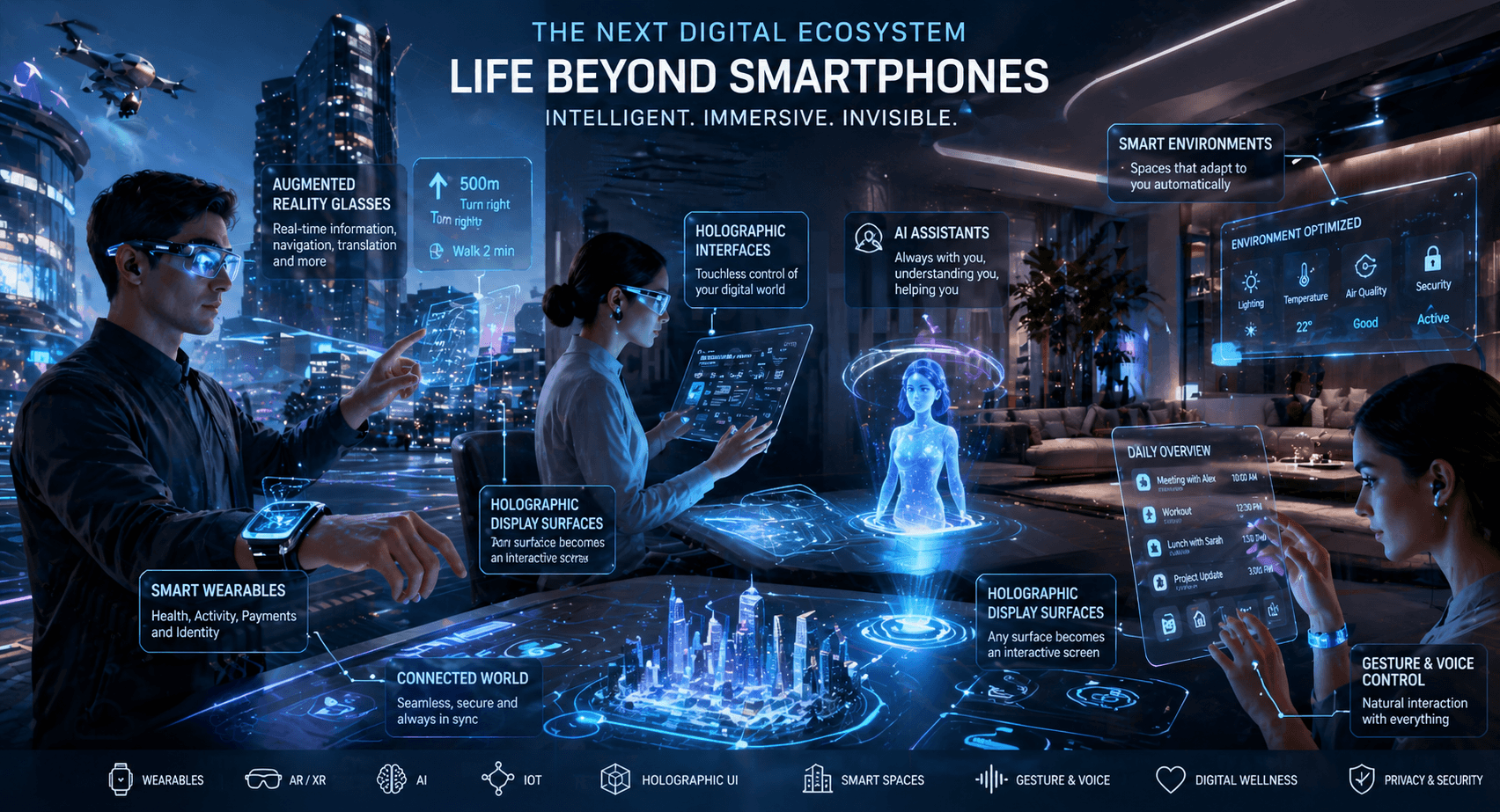 Future technology beyond smartphones with AR glasses and wearable AI devices